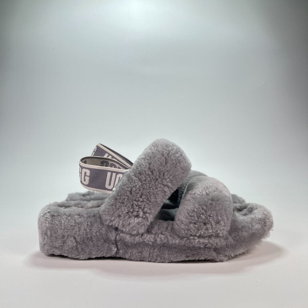 UGG Oh Yeah Slide Gray Sheepskin Comfort Platform Sandals 1107953 Women's Size 7 - Picture 1 of 10